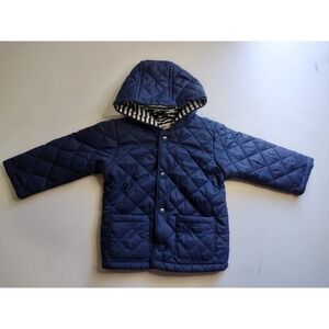 Benetton Baby Quilted Jacket Blue Striped Hooded‎ Toddler Kids Outerwear